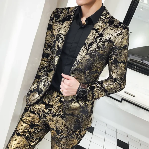 Men's Suit Set Shiny Gold and Silver 2-piece Set Korean Fashion Host Wedding Set Suit Jacket+pants Men's Hot Stamping Clothing - Image 3