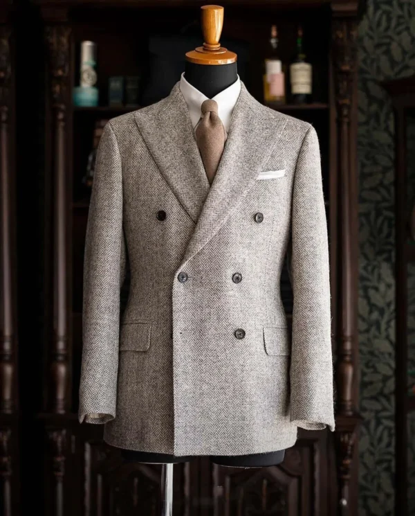 Men Suits for Man Herringbone Regular fit Groom Wedding Formal Jacket Tweed Wool Blend blazer - Image 2