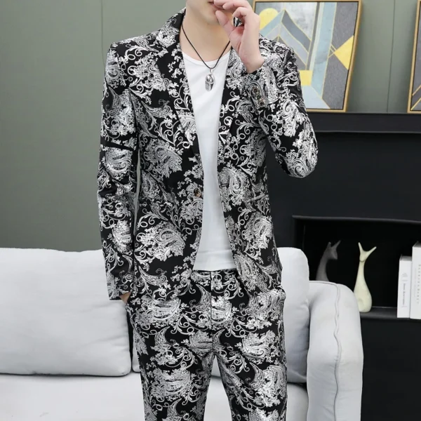 Men's Suit Set Shiny Gold and Silver 2-piece Set Korean Fashion Host Wedding Set Suit Jacket+pants Men's Hot Stamping Clothing - Image 5