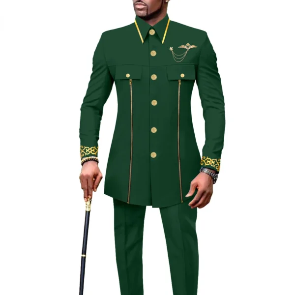 new fashion casual African ethnic solid color cotton men's casual embroidered jacket + pants 2 sets mens clothes funny suit