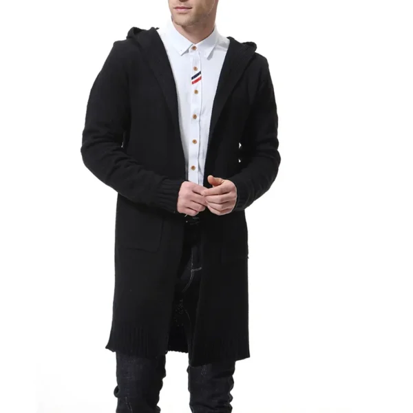 Men's Hooded Thick Cardigan Sweater Coat X-long Sweater - Image 3