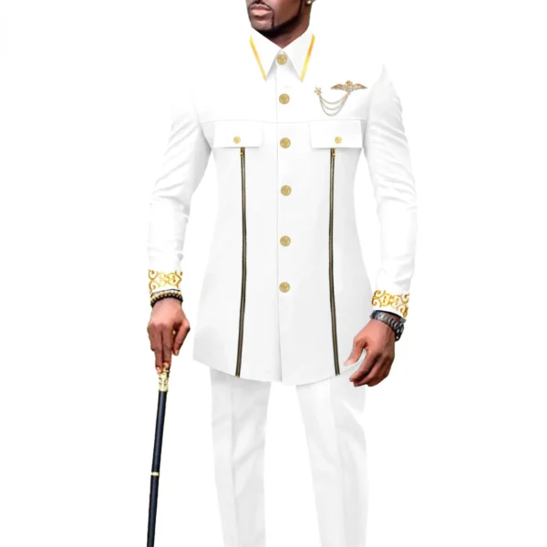 new fashion casual African ethnic solid color cotton men's casual embroidered jacket + pants 2 sets mens clothes funny suit - Image 3