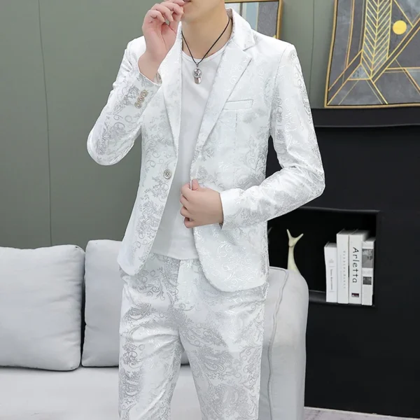 Men's Suit Set Shiny Gold and Silver 2-piece Set Korean Fashion Host Wedding Set Suit Jacket+pants Men's Hot Stamping Clothing - Image 6