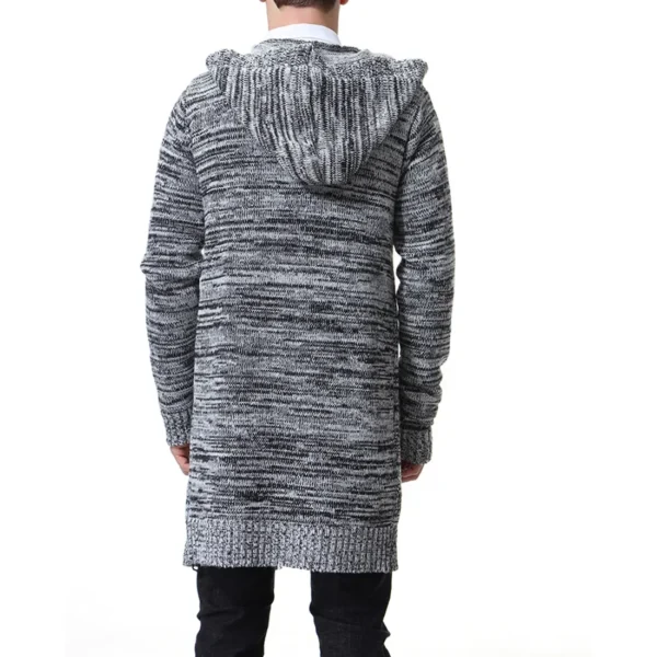 Men's Hooded Thick Cardigan Sweater Coat X-long Sweater - Image 5