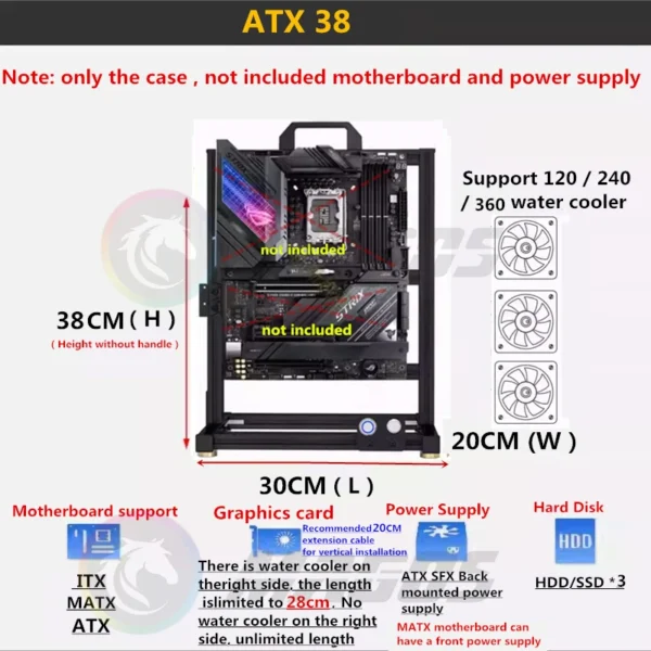 MOD Gamers Cabinet Large Open PC Case Frame Rack Aluminum Creative DIY Desktop Gaming Computer Chassis Water Cooling - Image 3