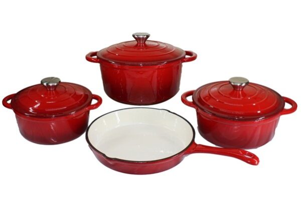 7-Piece Premium Red Cast Iron Dutch Oven Cookware Set