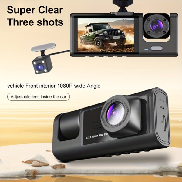 Vavupo 1080P Triple Dash Cam for Cars - Front, Inside & Rear View with IR Night Vision, Loop Recording, Wide Angle Lens, and 5.08cm IPS Display - Image 8