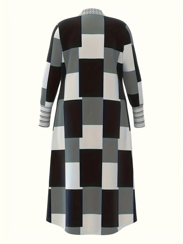 Houndstooth Pattern Open Front Coat, Elegant Long Sleeve Longline Coat For Spring & Fall, Women's Clothing - Image 5