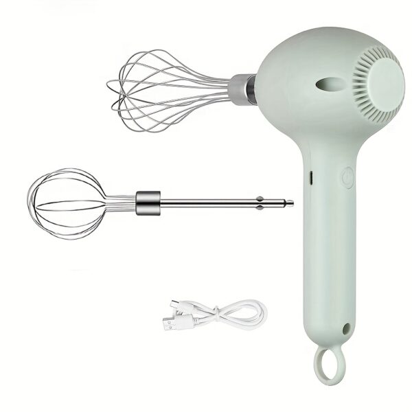 Compact USB-Rechargeable Electric Whisk - Light Green, 20W High-Power Cream Beater with Cordless Design & Easy-Grip Handle for Effortless Mixing of Cake Batter & Milk Foam - Image 3