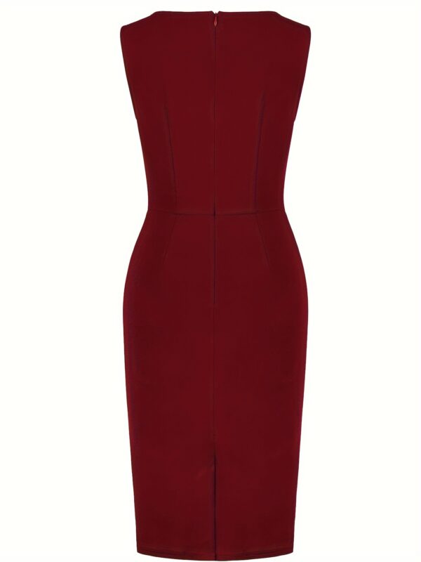 1pc Elegant Solid Color Polyester Pencil Dress for Women - Round Neck, Knit Fabric, Versatile for All Seasons - Image 8