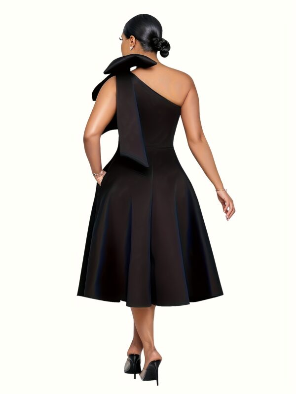 Elegant One-Shoulder Bowknot Dress - Chic High-Waisted A-Line Banquet Gown, Sleeveless with Pocket Detail, Polyester & Spandex Blend, Perfect for Spring/Summer Parties & Weddings - Image 8