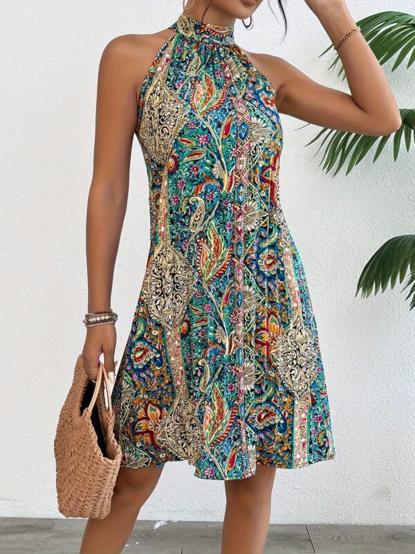 Floral Print Pleated Dress, Elegant Sleeveless Dress For Summer, Women's Clothing - Image 4