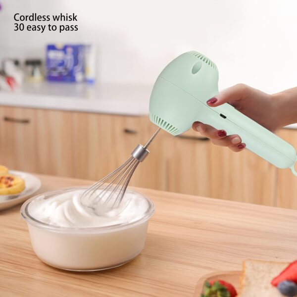 Compact USB-Rechargeable Electric Whisk - Light Green, 20W High-Power Cream Beater with Cordless Design & Easy-Grip Handle for Effortless Mixing of Cake Batter & Milk Foam