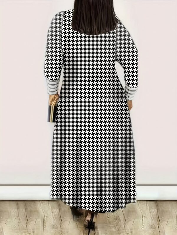 Houndstooth Pattern Open Front Coat, Elegant Long Sleeve Longline Coat For Spring & Fall, Women's Clothing - Image 7