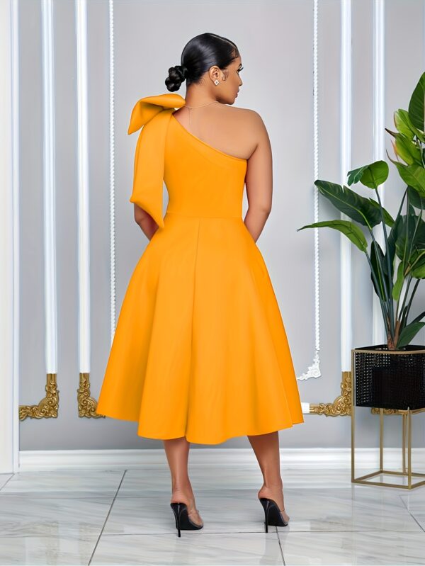 Elegant One-Shoulder Bowknot Dress - Chic High-Waisted A-Line Banquet Gown, Sleeveless with Pocket Detail, Polyester & Spandex Blend, Perfect for Spring/Summer Parties & Weddings - Image 10