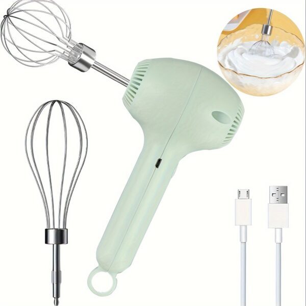 Compact USB-Rechargeable Electric Whisk - Light Green, 20W High-Power Cream Beater with Cordless Design & Easy-Grip Handle for Effortless Mixing of Cake Batter & Milk Foam - Image 11