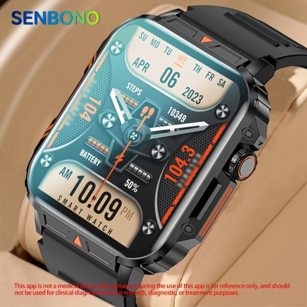 SENBONO Men's Smart Watch - Wireless Calling, 340mAh Battery, Faces, Sports Tracker with 100+ Modes,, USB Charging - Image 3