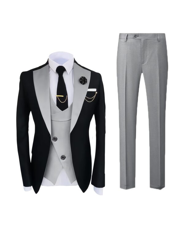 Men'S New Solid Color Polyester Work Suit Set, 3pcs, Lapel Collar, Long Sleeve, Regular Fit, Conventional Contour, Button Details, with Vest, Shirt and Pants for Wedding, Party, Formal Wea - Image 3