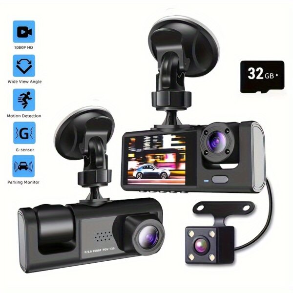 Vavupo 1080P Triple Dash Cam for Cars - Front, Inside & Rear View with IR Night Vision, Loop Recording, Wide Angle Lens, and 5.08cm IPS Display - Image 5