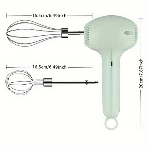 Compact USB-Rechargeable Electric Whisk - Light Green, 20W High-Power Cream Beater with Cordless Design & Easy-Grip Handle for Effortless Mixing of Cake Batter & Milk Foam - Image 2