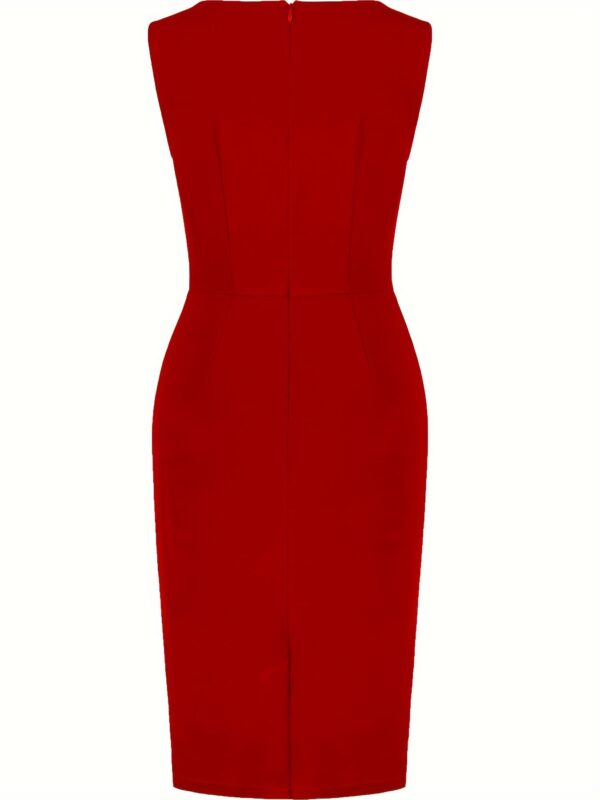 1pc Elegant Solid Color Polyester Pencil Dress for Women - Round Neck, Knit Fabric, Versatile for All Seasons - Image 10