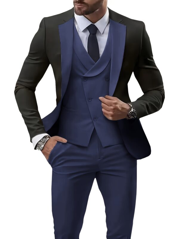 Men'S New Solid Color Polyester Work Suit Set, 3pcs, Lapel Collar, Long Sleeve, Regular Fit, Conventional Contour, Button Details, with Vest, Shirt and Pants for Wedding, Party, Formal Wea