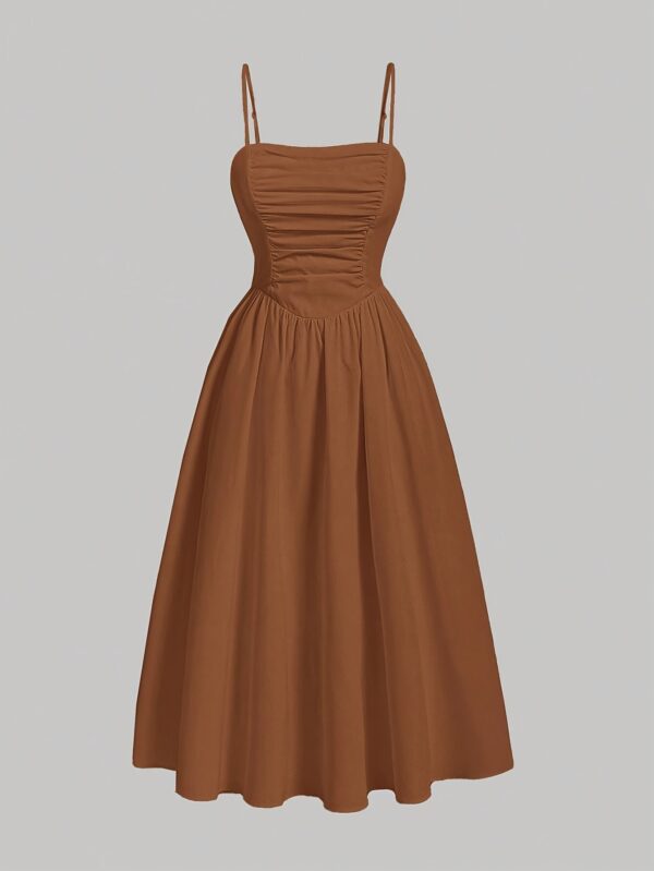 Nian Nian Selected Directional Style - Solid Color Spaghetti Strap Off-Shoulder Dress