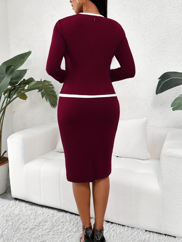 Contrast Trim Splicing Bag Hip Dress, Elegant 3/4 Sleeve 2 In 1 Dress For Spring & Fall, Women's Clothing - Image 6