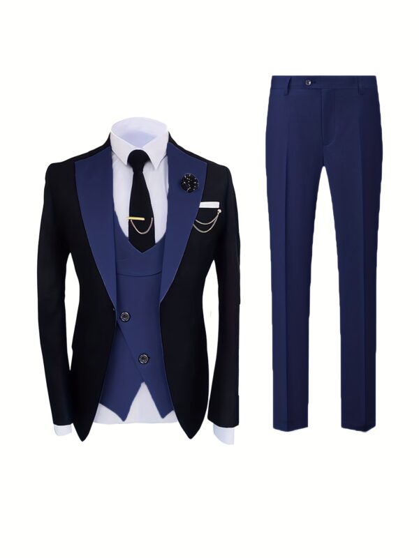 Men'S New Solid Color Polyester Work Suit Set, 3pcs, Lapel Collar, Long Sleeve, Regular Fit, Conventional Contour, Button Details, with Vest, Shirt and Pants for Wedding, Party, Formal Wea - Image 2